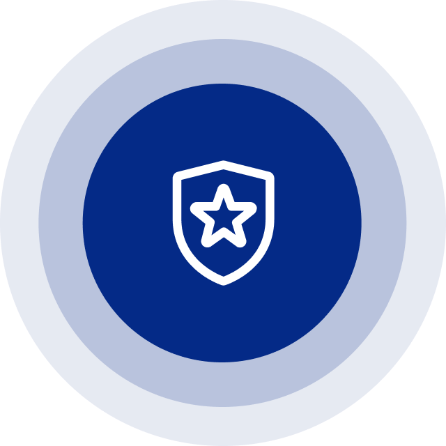 White shield with a star emblem on a solid blue background.
